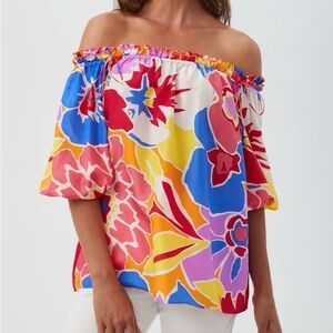 Trina Turk Colorful Floral Off-Shoulder Top